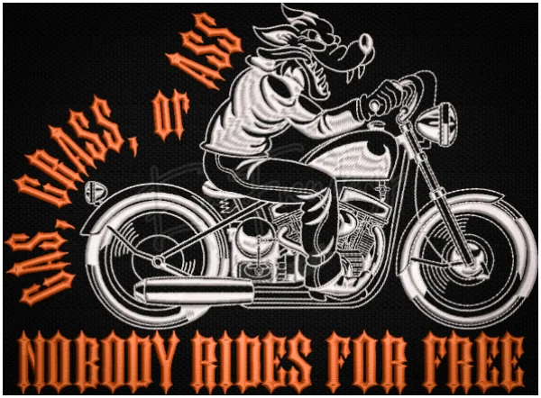 Biker Wolf - Gas Grass or Ass 7.69 X 10.46 (195.3mm X 265.7mm)