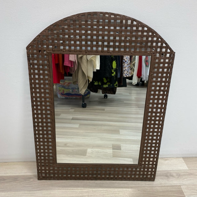Brown Metal Mirror Basket Weave Design