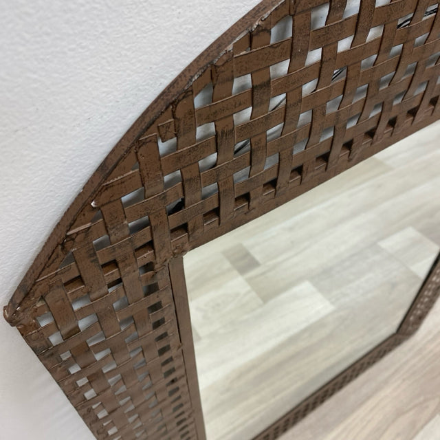 Brown Metal Mirror Basket Weave Design