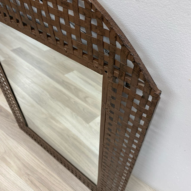 Brown Metal Mirror Basket Weave Design