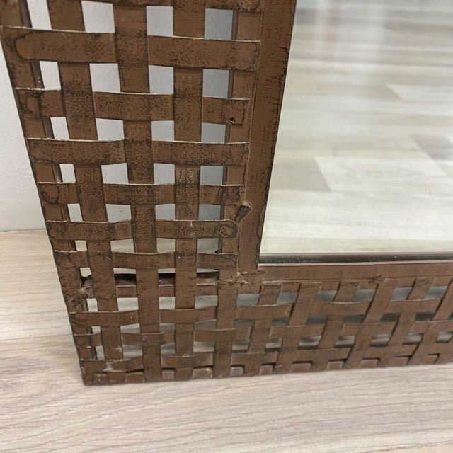 Brown Metal Mirror Basket Weave Design