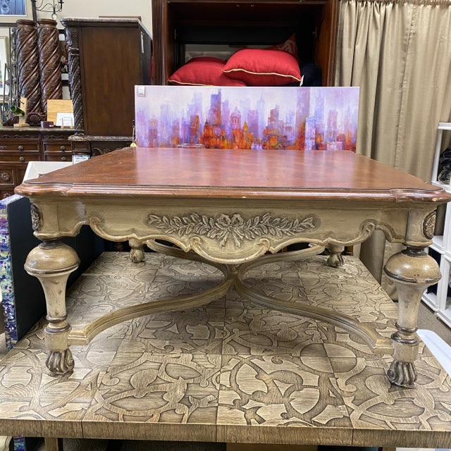 Brown-Tan Wood Carved Coffee Table