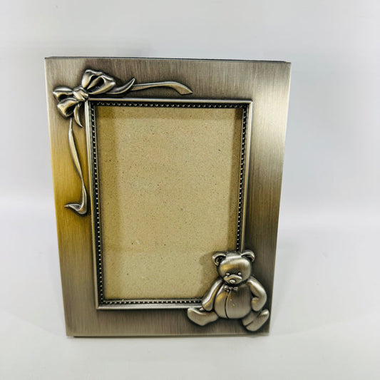 Burnes of Boston Teddy Bear Picture Frame | 1997 Silvertone Nursery Photo Frame