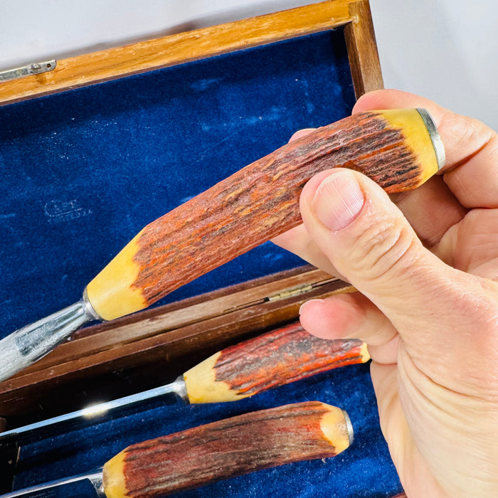 Case XX “Chromium Carver” Vintage Boxed Carving Set (Process Pat. 2147079) – Stag-Look Handles, 4-Piece