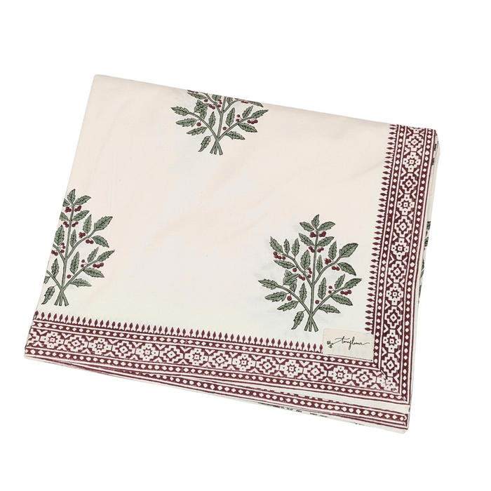 Christmas Holly Block Printed Table Cloth 150x250cm - Precious Sparkle