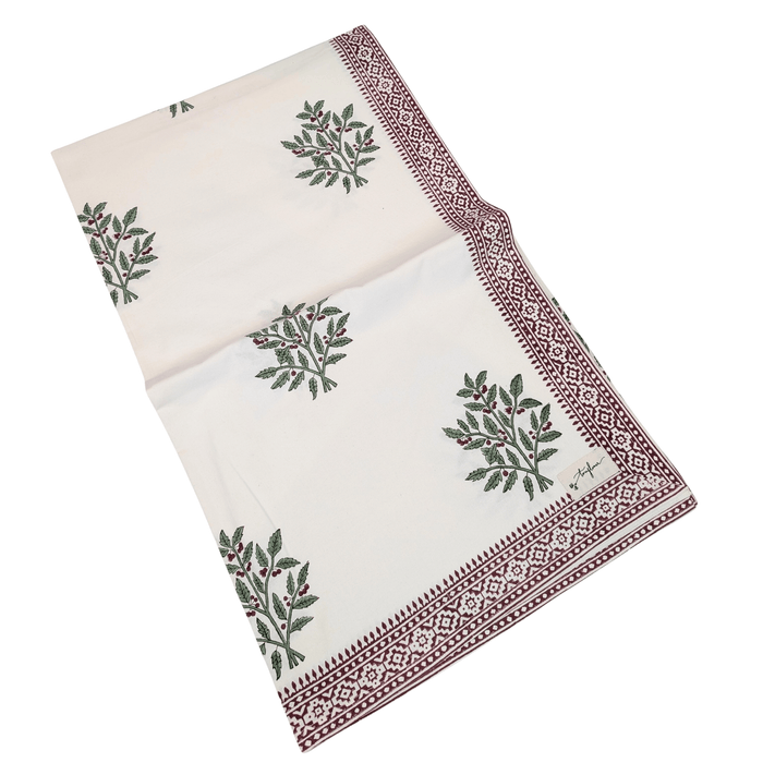Christmas Holly Block Printed Table Cloth 150x250cm - Precious Sparkle