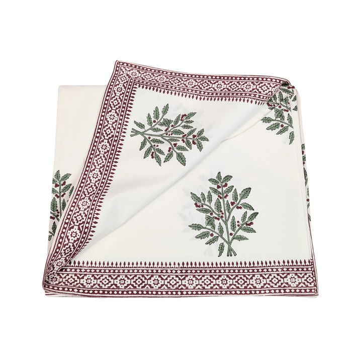 Christmas Holly Block Printed Table Cloth 150x250cm - Precious Sparkle