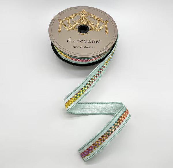 Dupion Bright Mix Color Center Braid, Light Blue Ribbon