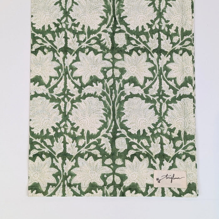 Emerald Green Block Printed Cotton Tea Towel - Precious Sparkle