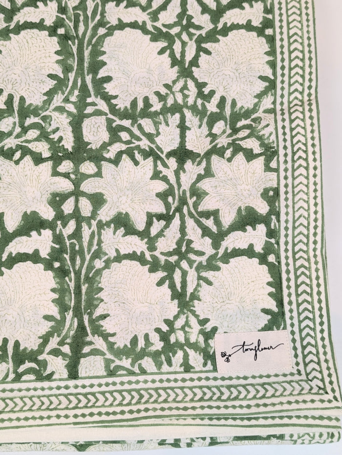 Emerald Green Block Printed Table Cloth 150x250cm - Precious Sparkle