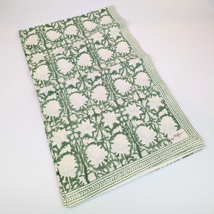 Emerald Green Block Printed Table Cloth 150x250cm - Precious Sparkle