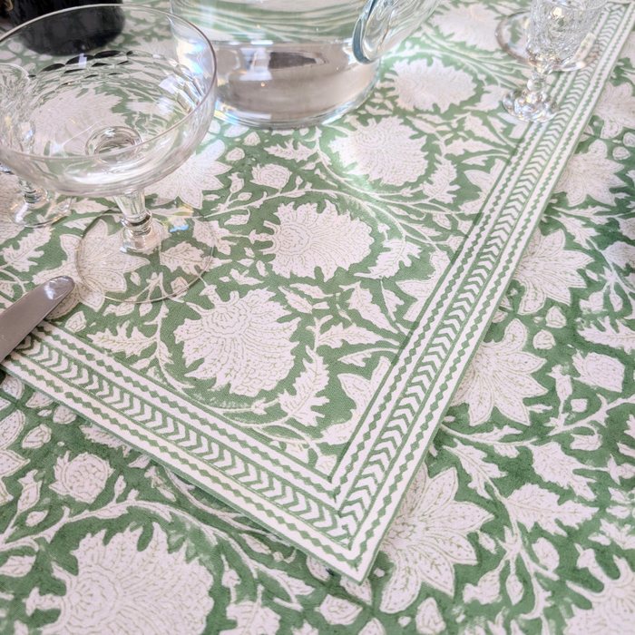 Emerald Green Block Printed Table Runner 45x150cm - Precious Sparkle