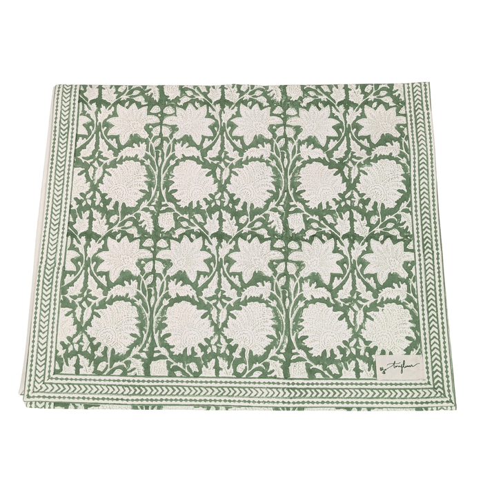 Emerald Green Block Printed Table Runner 45x150cm - Precious Sparkle