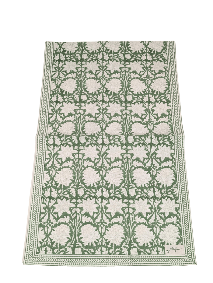 Emerald Green Block Printed Table Runner 45x150cm - Precious Sparkle