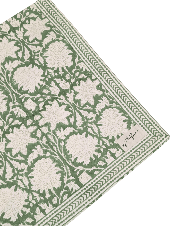 Emerald Green Block Printed Table Runner 45x150cm - Precious Sparkle