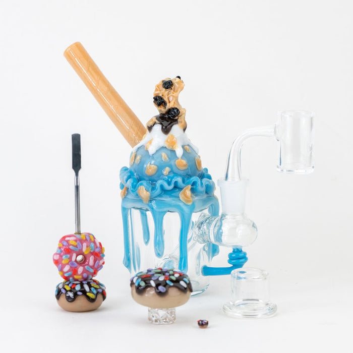 Empire Glassworks Dessert Lover's Concentrate Bundle - Cookie Monster Sundae Float - Donuts Dabber - Donut Spinner Cap - Empire Glassworks Quartz Banger - Carb Cap Stand