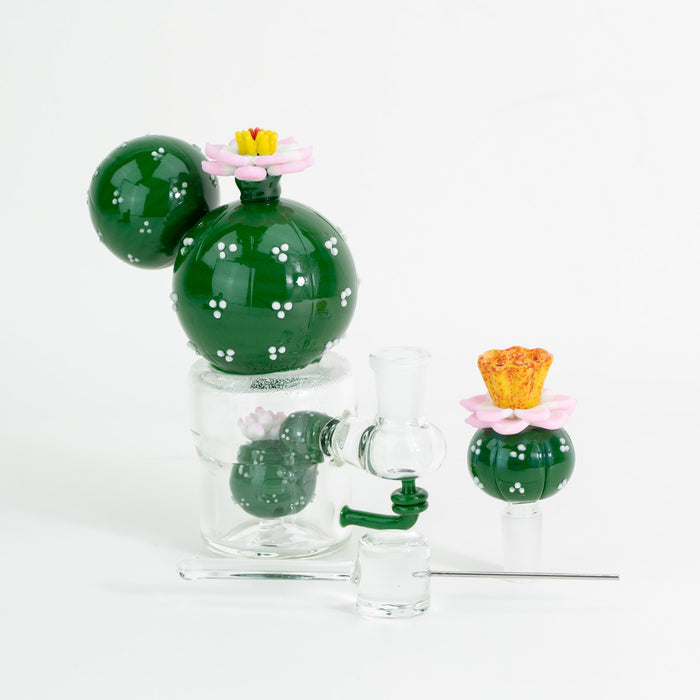 A glass bundle featuring a peyote shaped bong, cactus bowl piece, and a clear poker wand