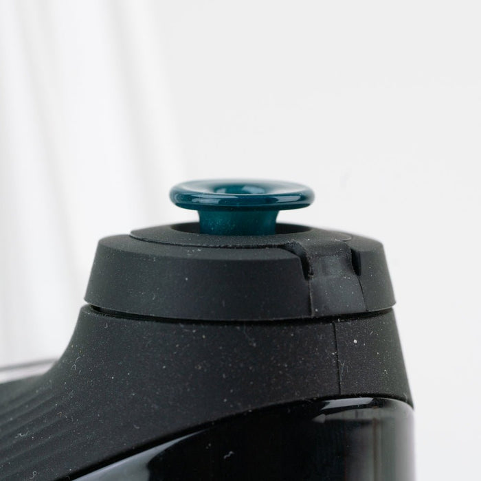Blue glass joystick cap shown for a Puffco New Peak setup