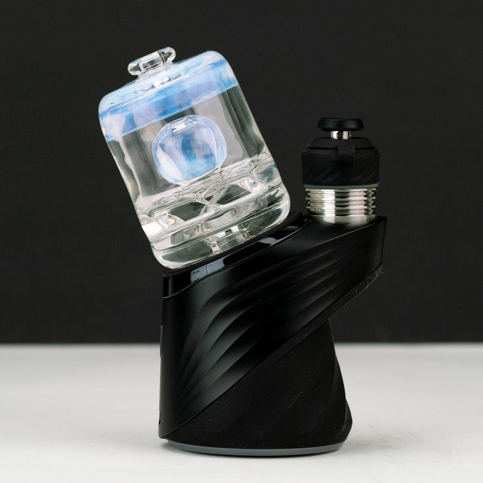Ghost Puffco Peak dry top attachment by Empire Glassworks with white-blue glass accents