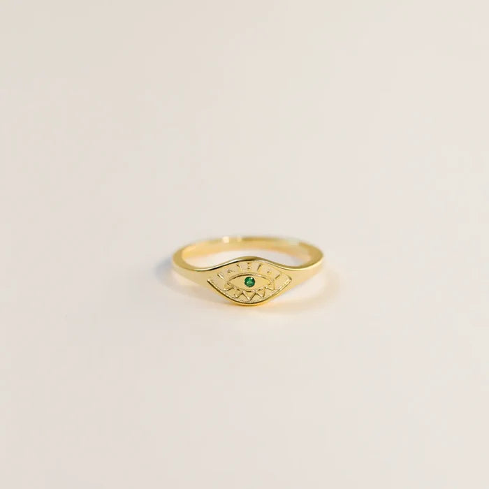 Gold Emerald Evil Eye Ring by JaxKelly