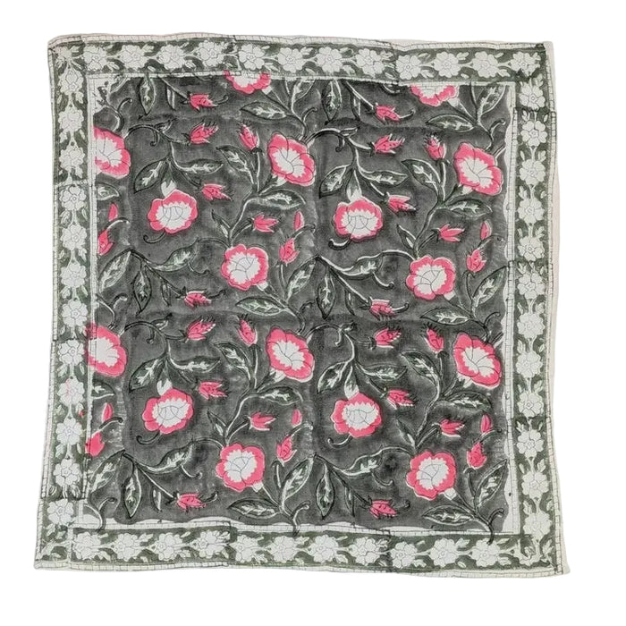 Grey & Pink Block Print Bandana Square Scarf - Precious Sparkle
