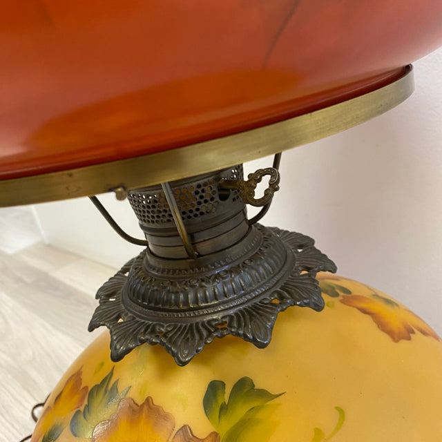 Hand Painted Yellow-Multicolor Fenton Hurracaine Glass Lamp