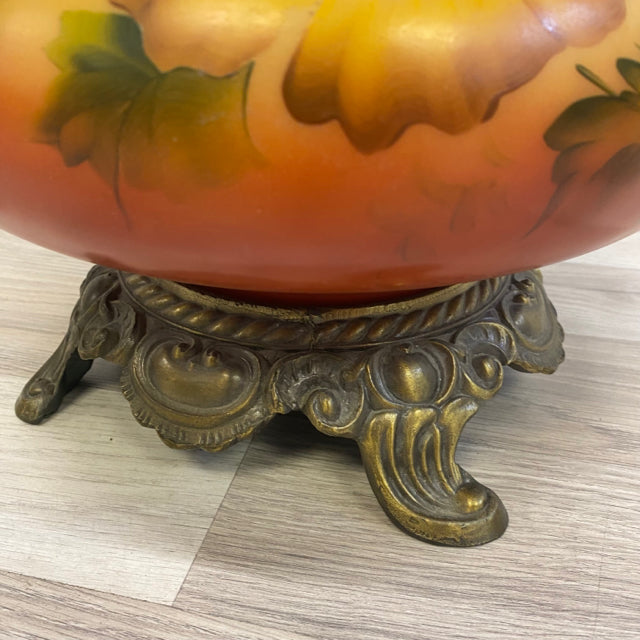 Hand Painted Yellow-Multicolor Fenton Hurracaine Glass Lamp