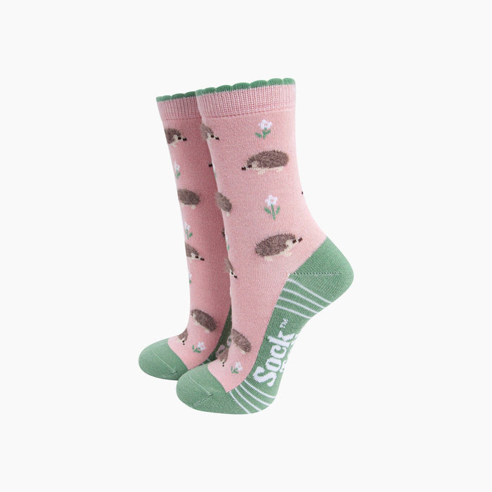 Hedgehog Floral Fluffy Bamboo Socks in Pink - Precious Sparkle