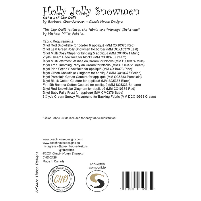 Holly Jolly Snowmen Downloadable PDF Quilt Pattern