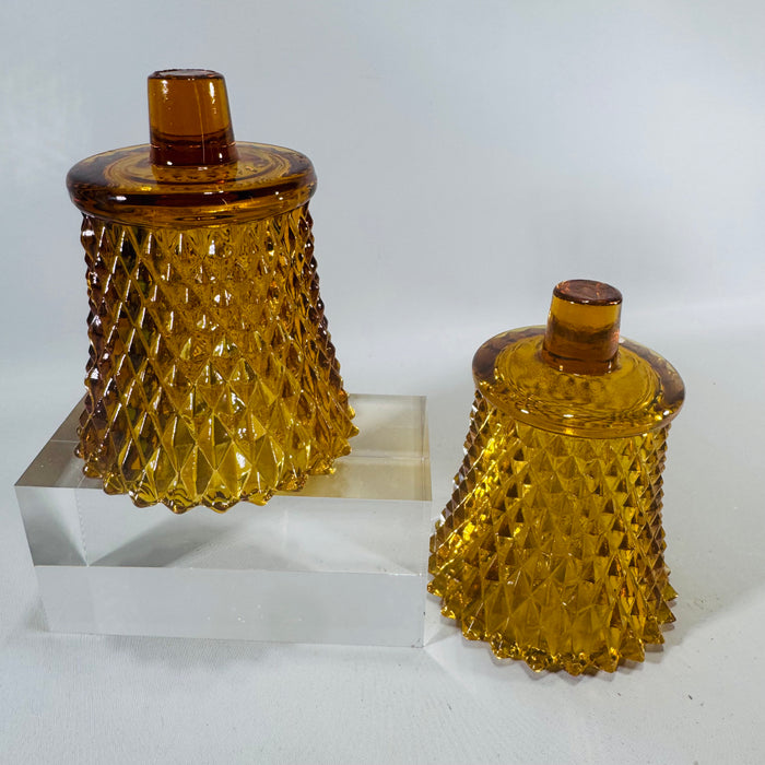 Homco Amber Diamond Point Peg Votive Holders Set of 2 Vintage Home Interiors Glass Candle Cups