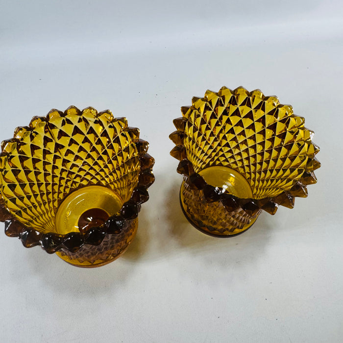 Homco Amber Diamond Point Peg Votive Holders Set of 2 Vintage Home Interiors Glass Candle Cups
