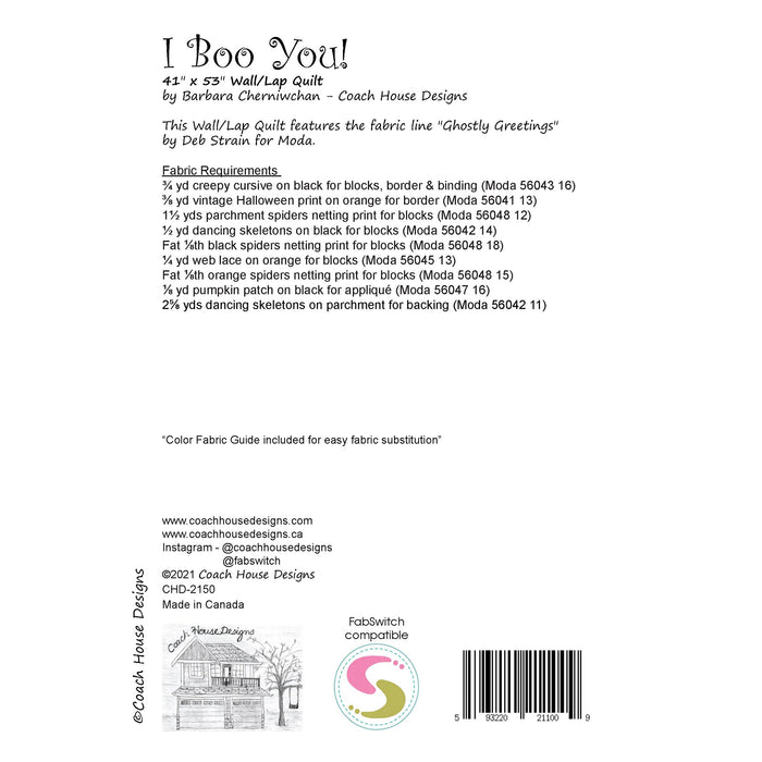 I Boo You! Downloadable PDF Quilt Pattern