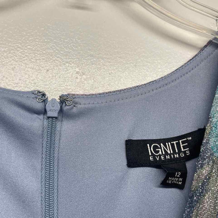 Ignite Evenings Size 12-L Women's Lilac-Multi Shimmer Fit And Flare Dress
