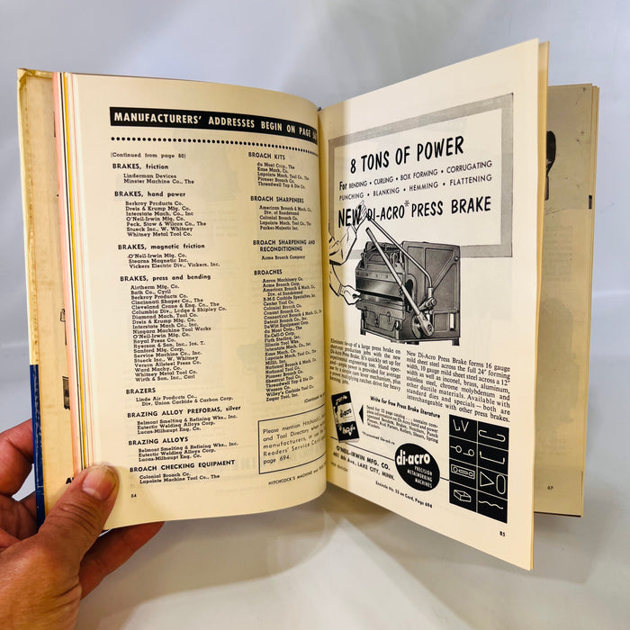Hitchcock's Machine and Tool Directory 1955 Edition Volume 4 1954 Hitchcock Publishing