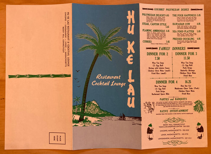 (Tiki Menu) Hu Ke Lau. Restaurant & Cocktail Lounge. [1960s]