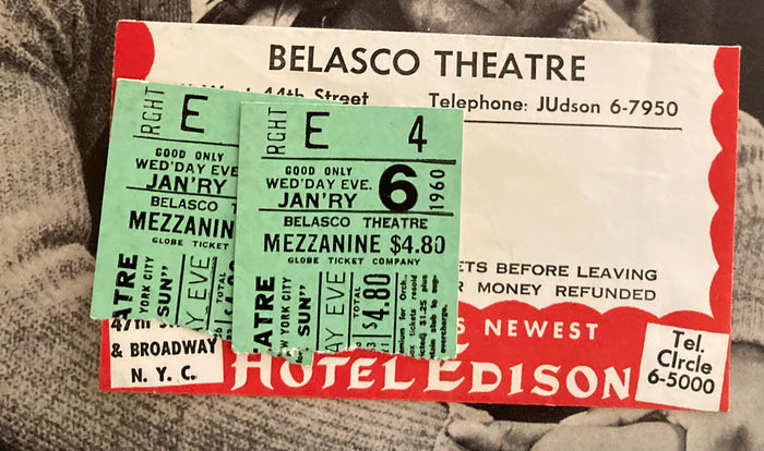 Belasco Theatre, NY. "A Raisin in the Sun." By Lorraine Hansberry. 1/6/1960. With original 2 tickets.