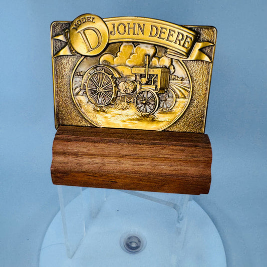 John Deere Model D Brass Calendar Medallion (1989) w/ Wood Stand | Limited Edition