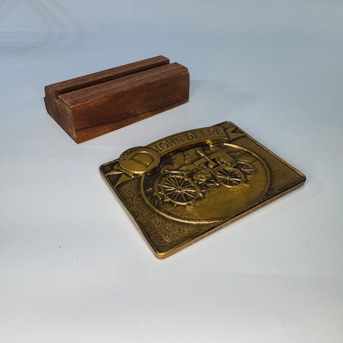 John Deere Model D Brass Calendar Medallion (1989) w/ Wood Stand | Limited Edition