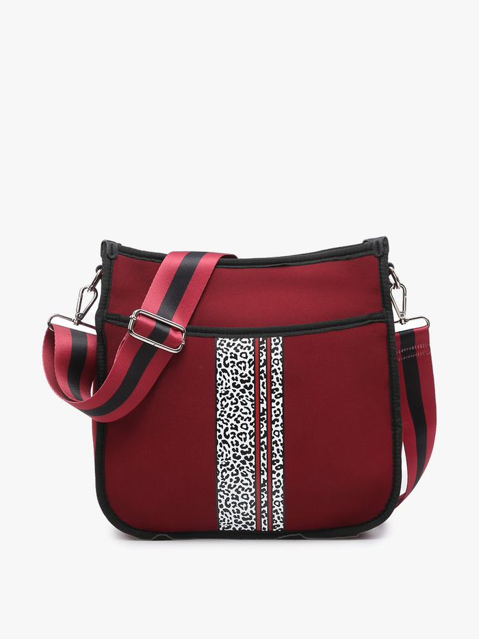 Jolee Printed/Striped Neoprene Crossbody Purse JNC RT (Jen & Co. Outlet) Cheetah/Burgundy