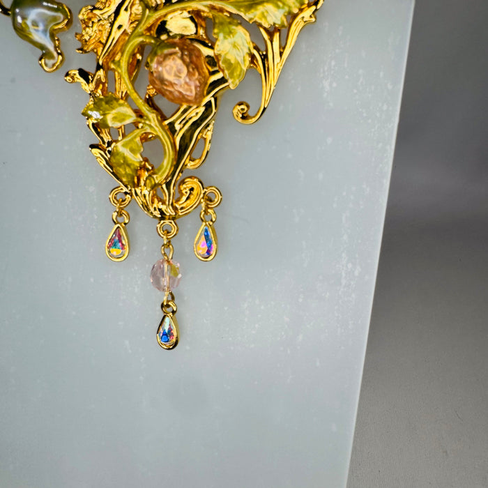 Kirk’s Folly “Strawberry Queen” Fairy Brooch Pendant (Convertible) – Gold Tone Enamel Wings, AB Crystal Dangle Charms
