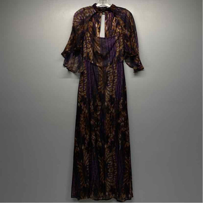 LAAGAM Size M Women's Purple- Multi Pattern Maxi-Short Sleeve Dress