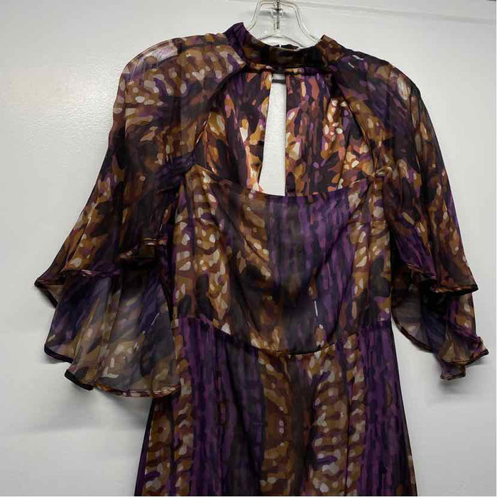 LAAGAM Size M Women's Purple- Multi Pattern Maxi-Short Sleeve Dress