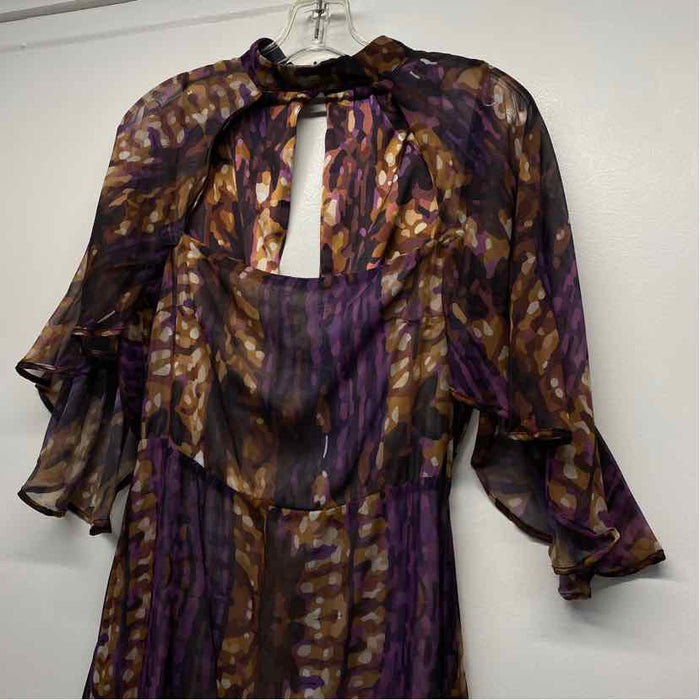 LAAGAM Size M Women's Purple- Multi Pattern Maxi-Short Sleeve Dress
