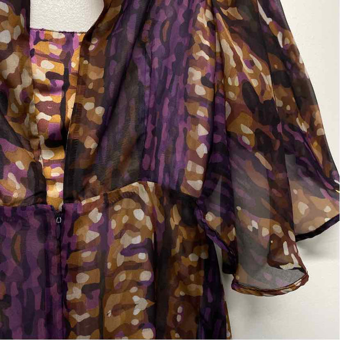 LAAGAM Size M Women's Purple- Multi Pattern Maxi-Short Sleeve Dress