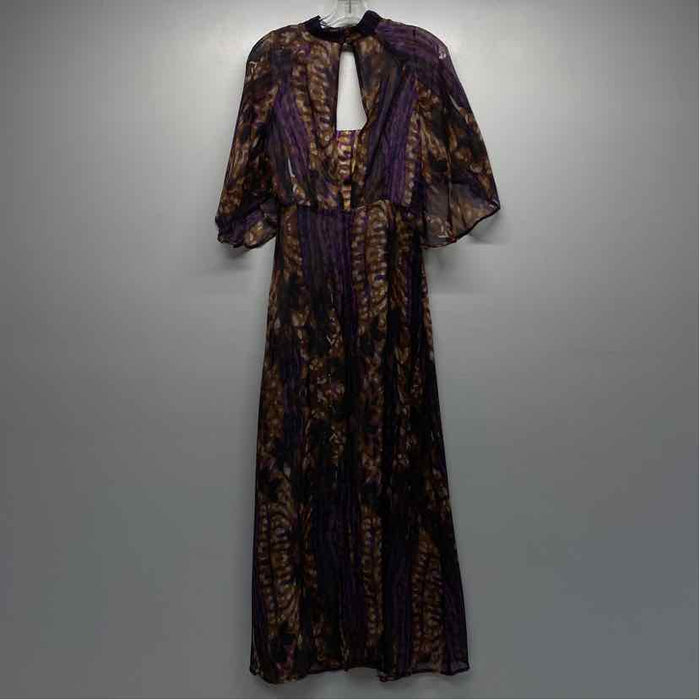 LAAGAM Size M Women's Purple- Multi Pattern Maxi-Short Sleeve Dress