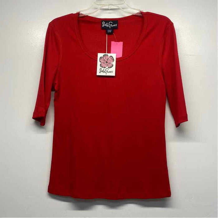 Lesley Evers Size Xl Women's Red Solid T-Shirt Short Sleeve Top