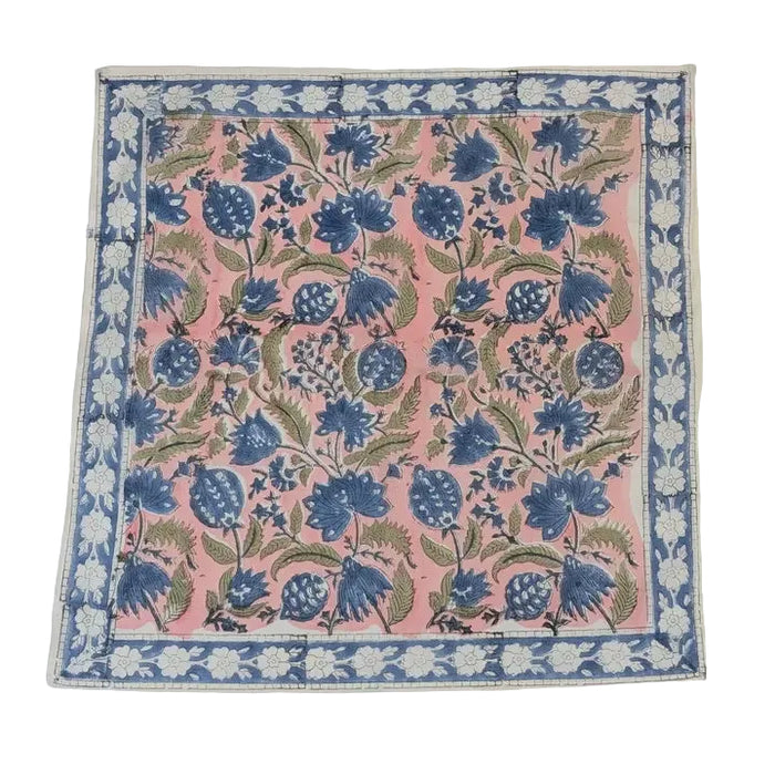 Light Pink & Blue Block Print Bandana Square Scarf - Precious Sparkle