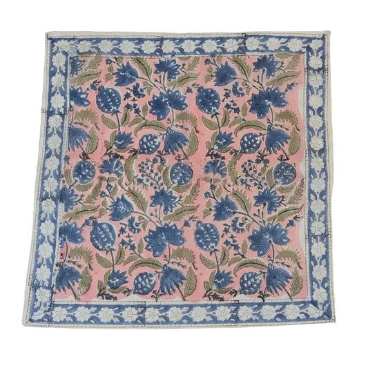 Light Pink & Blue Block Print Bandana Square Scarf - Precious Sparkle
