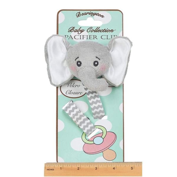 Lil' Spout Gray Elephant Pacifier Clip Measuring Horizontally