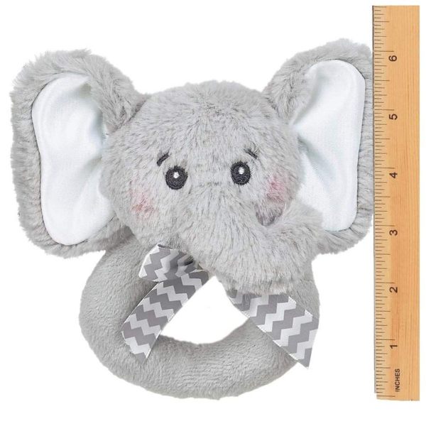 Lil' Spout Gray Elephant Plush Ring Rattle Measuring Vertically